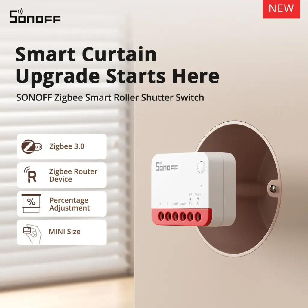 SONOFF MINI-ZBRBS Zigbee Smart Roller Shutter Switch Mini Size Percentage Adjustment Scheduled on/off Require Sonoff Zigbee Hub